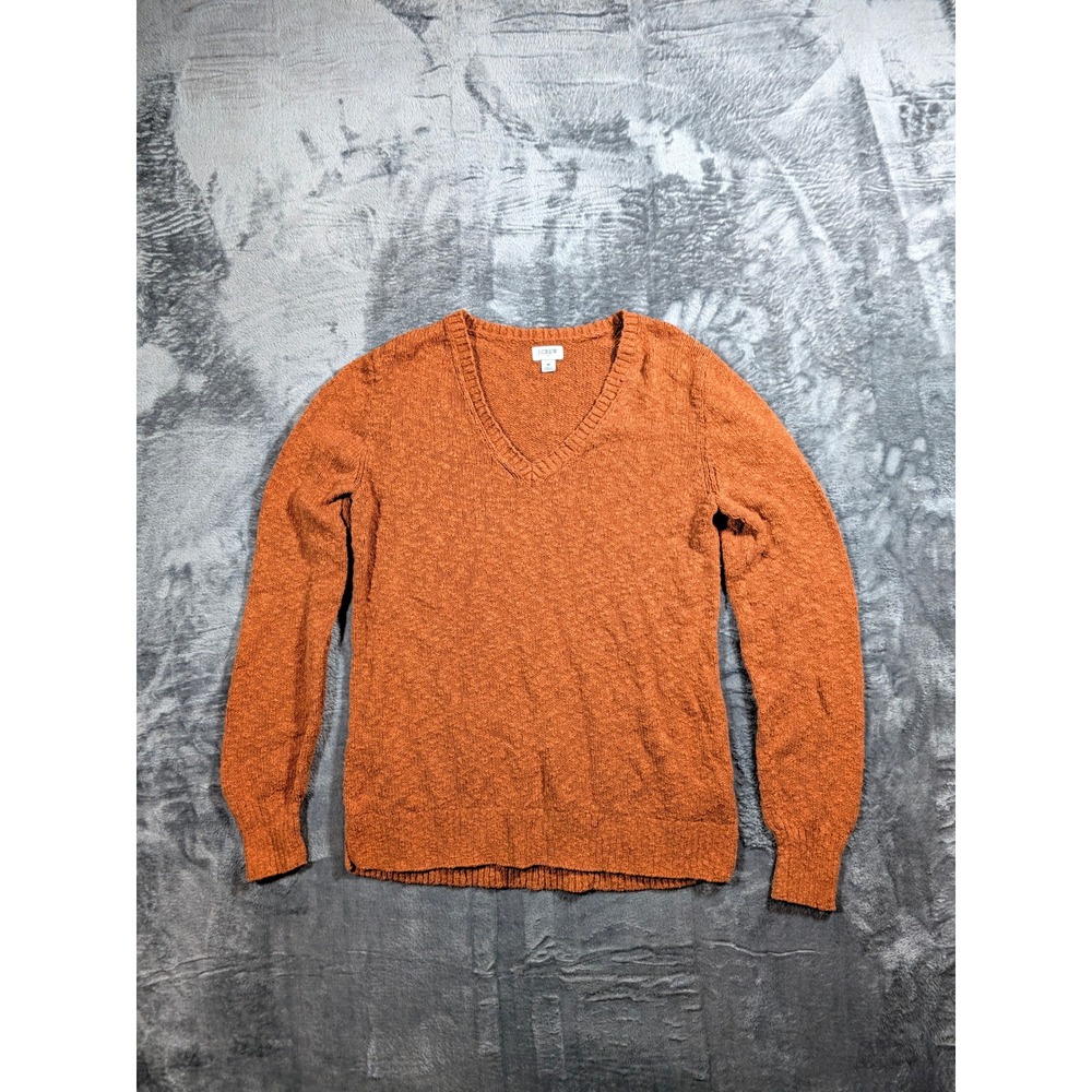 J.Crew Womens V-Neck Sweater Burnt Orange Marled Knit Long Sleeve Size M